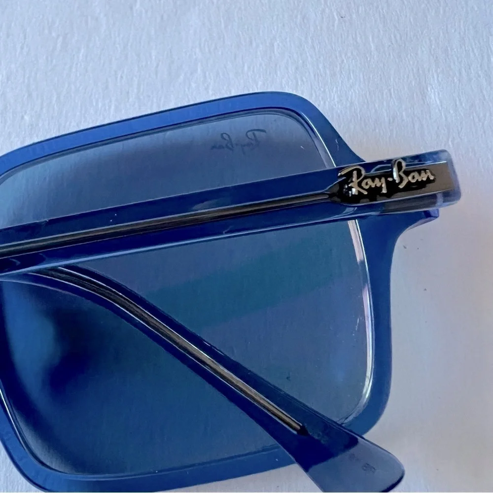 RAY-BAN WOMENS SQUARE II RB  1973 6587 SUNGLASSES TRUE BLUE TRANSPARENT NWOT